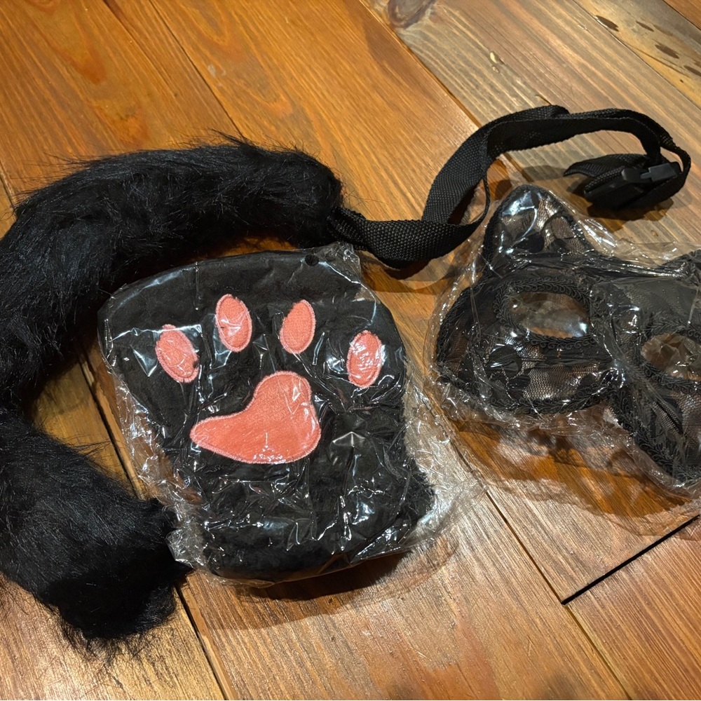 Kids Black Cat Costume Accessories Set with Pink Paw Accent